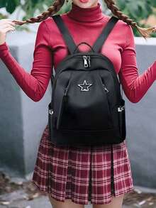 Rucsac de damă cu umăr dublu pentru bărbați și femei, cu logo-ul stelei în cinci colțuri, culoare uni, rucsac la modă cu umăr dublu