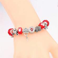 Disney 1pc Red Faceted Crystal Mickey Mouse Charm Bracelet, Classic Cartoon Animal Bracelet With Heart, Mickey, Minnie, Castle Beaded Jewelry Gift - Red - View 5