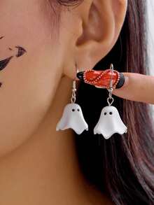 1 Pair Stainless Steel Ghost Shaped Earrings, Nickel-Free Metal Earrings Suitable For Women, Halloween