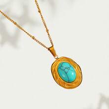 1 pieza Collar colgante de mujer con patrón geométrico de acero inoxidable, joyería de ojo de tigre de alta calidad, joyería de piedra natural de 18K oro, adecuado para uso diario