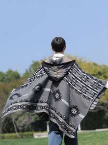 1pc Men's Fashionable Striped Rhombus Pattern Shawl