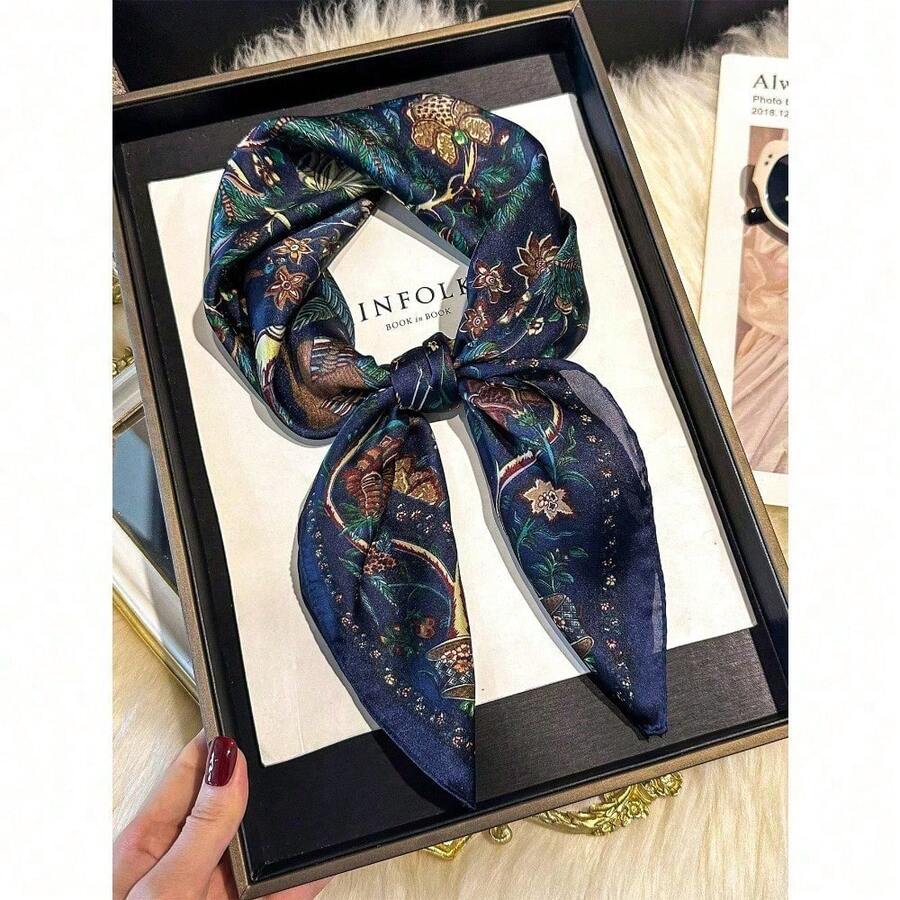 1pc Paisley Floral Print Square Scarf, Women New Versatile Bandana, Neck Tie, Hair Accessory, Fashion Silk Feeling Scarf