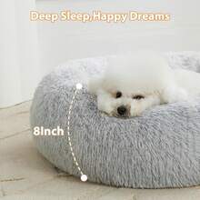 Cozy Self-Warming Faux Fur Donut Cuddler Round Plush Pet Bed (20 X 20 X 8 Inch, Light Pink) - 淺灰色 - 查看 4