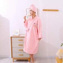 Soft Coral Fleece Bathrobe With Braided Trim And Bowknot Design, Absorbent And Lint-Free, Can Be Worn Outerwear