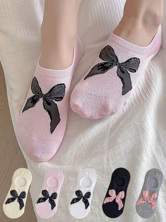 5 Pairs Of Women's Spring And Autumn Anti Shallow Mouth Breathable Soft And Comfortable Sweet Casual Boat Socks