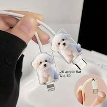 2/4/8pcs Cute Curly White Puppy Design Cable Protector, Fashionable Acrylic Protector, Protect Charging Head, Earphone, Phone Cables From Breaking, Extend Data Cable Lifespan, Compatible With Android Type-C/Apple 20W Fast Charging Cables
