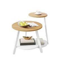 Round Coffee Tables Set Of 2, Nesting Tables With Storage Space And Unified Style Design, Small Coffee Tables, Side Table, Light Rustic Oak -By GeoTower - Light Rustic Oak - View 10