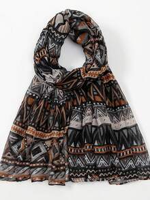 1pc Rhombus Pattern Casual Polyester Balinese Chiffon Retro Printed Scarf, Colorful Geometric Design, Autumn/Winter For Dress