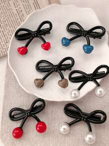 6/1pc Polka Dot & Musical Note Design Hair Clips, Unique & Fun Hair Accessories, Solid Color Note Hair Clips, Cute & Sweet For Girls, Striped Duck Clip Bangs Hairpins, Holiday Gift Hair Decorations, Suitable For Parties And Events, Head Accesssories - Multicolor - View 6