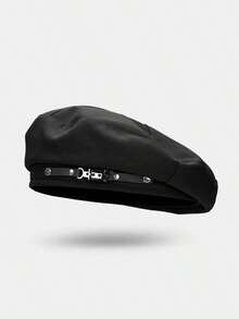 1pc Women's Black Beret Hat With Chain Detailing, Autumn/Winter New Arrival, Suitable Daily Wear Elegant - màu đen - Xem 6