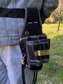 1pc Fanny Pack Tool Bag, Multiple Pockets Electrician Tool Storage Bag With Adjustable Belt Portable Tool Pouch Organizer Bag Multifunctional Tool Belt Pouch Screwdriver Plier Nylon Canvas Storage Bag,Hardware Tool Waist Bag,A Great Gift For Craft Enthusiasts,A Great Gift For Outdoor Enthusiasts,A Perfect Gift For Family, Friends, And Loved Ones, Including Christmas And Thanksgiving Gifts. - Multicolor - View 6