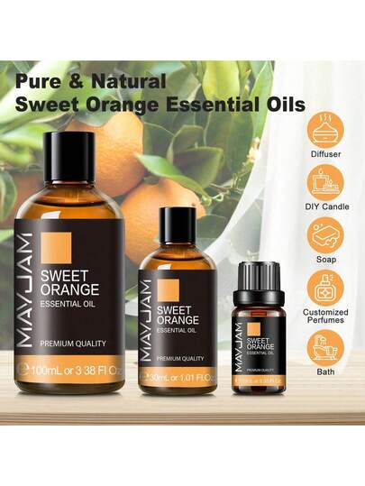 1 Bottle Sweet Orange Essential Oil, 10/30/100ml, Premium Quality Sweet Orange Oil, Suitable For Aromatherapy Diffuser, Reed Diffuser, Humidifier, Candle & Soap Making, Pure Essential Oil, Ideal For Home Fragrance, Skincare, Living Room & Office Air Purification, Great Gift Idea.