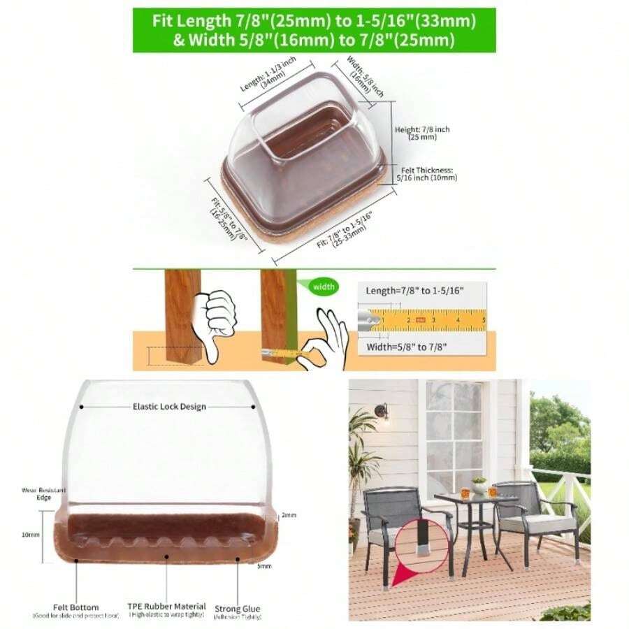 8PCS Felt Chair Leg Floor Protectors Hardwood Floors, Rectangle Furniture Pads Easy Glides Bar Stools, Silicone Chair Leg Caps To Protect Floors, Fit Length 1.31. Width 0.91.2 - S(適合:寬 0.6 英寸 - 0.8 英寸,長 0.9 英寸 - 1.3 英寸)+ 透明-8 件 - 查看 1