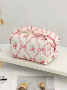 绗缝荷叶边奶油色化妆包蝴蝶结化妆包带格子衬里樱桃图案化妆包化妆品收纳袋，大容量化妆包，洗漱用品收纳袋，储物袋，零钱包，卫生巾袋口红储物袋旅行护理皮肤储物袋荷叶边化妆袋铅笔盒，旅行包，印花玫瑰图案化妆包，方格化妆包，旅行洗漱用品储物袋，美容工具储物袋，学生文具储物袋化妆包墨水方格手持化妆包用于婚礼礼物伴娘礼物生日礼物，圣诞礼物，朋友礼物学校用品盒，小屋旅行包母亲节礼物春季包