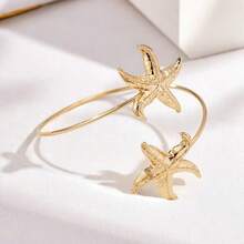 1pc Vacation Style Starfish Armband, Adjustable Open Cuff Bracelet, Alloy Material, Suitable For Holidays, Gifts, Daily Wear