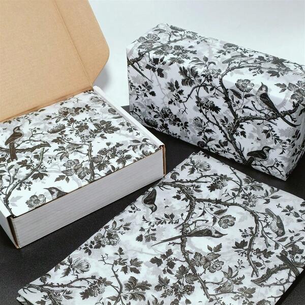 10/50/100pcs Black Tree Branch, Bird, Flower, Rose Pattern Gift Wrapping Tissue Paper, Suitable For DIY Crafts, Party Favor Packaging, Bouquet Wrapping, Shoe & Clothing Moisture-Proof Packaging, Wine Bottle Cushion Packaging, Christmas Napkins, Holiday And Birthday Gift Wrapping Decoration