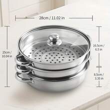 EZIFY 28cm Wide Steamer, Suitable For Steaming And Boiling, Durable 2/3 Layer Stainless Steel Pot, Stainless Steel Pot Perfectly Suitable For Making Soups, Healthy Meals, Home Cooking, Compatible With Gas And Induction Cooktops, Steamer, Multi-Functional Cooking Utensil, Wide-Mouth Cooking Utensil, Long-Lasting Material, Multi-Functional Pot, Cooking Enthusiast, Home Kitchen - 3層 - 查看 10