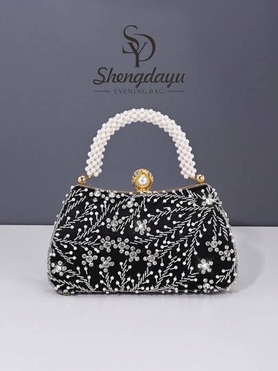 1pc Shengdayu Elegant Chinese Embroidery Style Clutch Bag With Sequin Decor, High-End Bridal Wedding Handbag With Detachable Shoulder Strap, Suitable For Formal Occasions Like Balls, Weddings, Parties, Carnivals