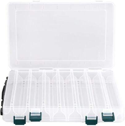 Dioche Cajas para Señuelos, Doble Cara A Prueba de Agua Visible de Plástico Claro Pesca Señuelos de Pesca Cebos Ganchos Accesorios de Pesca Caja de Almacenamiento de Accesorios Contenedor(14 Ranuras)