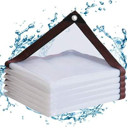 Heavy Duty Transparent Waterproof Tarp, Multi-Size, Suitable For Garden Use. This Clear Waterproof Tarp Features Metal Grommets, Can Be Used For Firewood Storage, Camping Or Outdoor Rain Protection; Also Suitable As Or Dog House Roof Cover.