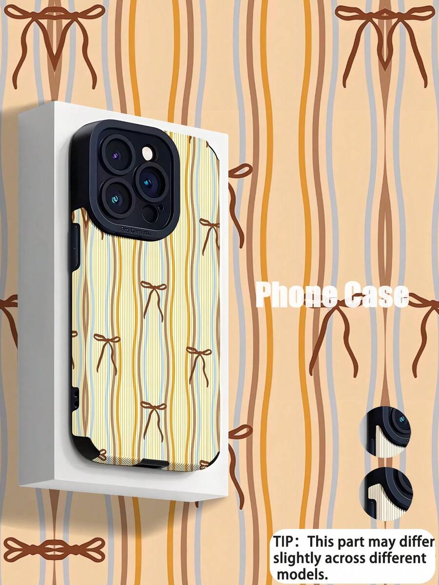 1 件简约条纹蝴蝶结设计垂直纹理高品质人造皮革防震防指纹手机壳，适合作为生日、节日礼物送给朋友、家人、情侣，兼容 AppleApple Sung 型号 - 彩色 - 查看 1