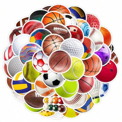 50 Stück Fußball Basketball Tennis Volleyball Baseball Fußball Golf Bowling gemischte Aufkleber Pack, lustige Ball Sport Dekoration, wasserfeste Vinyl Aufkleber für Wasserflasche, Computer, Laptop, Handy, Gepäck, Notizbuch, Kühlschrank