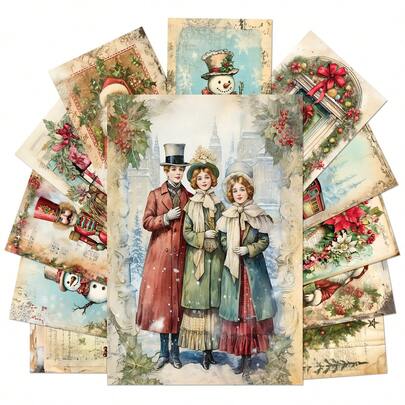 12 piezas Decoración de pared de Navidad vintage para el hogar y el dormitorio - Muñeco de nieve, Papá Noel y diseño de árbol de Navidad, Juego de postales navideñas, Pequeños carteles navideños, Perfectos para coleccionar y regalar, Pegatinas de pared, Decoración de habitación, Decoración de pared, Decoración de dormitorio, Decoración de cocina, Decoración del hogar