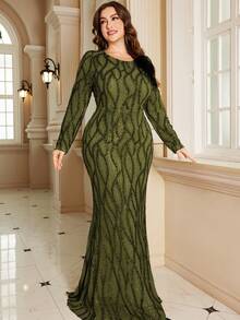 XUIBOL Váy cưới cho mẹ cô dâu tay ngắn sang trọng, trang trọng (Đính kèm nhiều họa tiết) - Màu xanh Ô liu - Xem 12