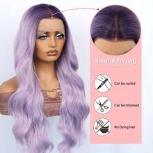 13*4 Ombre Purple Body Wave Lace Front Wigs Ombre Dark Purple Lace Wigs Long Curly Wave Wigs 180 Density Pre Plucked Glueless Synthetic Wigs Middle Part Heat Resistant Fiber Hair Synthetic Lace Front Wigs For Women Daily, Party, Cosplay Use 28 Inch - Màu tím ombre - Xem 7