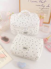 1Pc/Set Lace Fabric Polka Dot Decorate Stripped Pattern Fluffy And Soft Women Makeup Bag Travel Zipper Cosmetic Bag Storage Pouch Cute Toiletry Bag Large Capacity Make Up Organizer Makeup Bag Set Cosmetic Organizer Make Up Bag Travel Skincare Makeup Storage Bag With Handle Multifunctional Storage Bag Back To School Supplies Travel Essentials Cruise Essentials Dorm Essentials Birthday Gift Wedding Bridesmaid Gift Mom's Gift New Year's Gift - Multicolor - View 16
