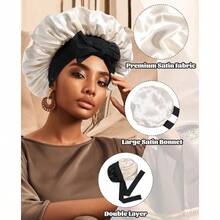 Satin Bonnet Silk Bonnet For Sleeping Silk Sleep Cap Double Layer Hair Bonnet With Elastic Tie Band For Curly Hair Night Cap Black + Champagne,Hair Tools,Hair Items,Travel Essential,Travel,Barber,Hairstylist,Barber Accessories,Valentine's Day,Hair Supplies,Hair Stylist,Barbershop,Salon,Vacation Essentials,Hair Products,Barbershop,Valentine's Gift,Travel Essentials For Women,Hair Stylist Tools - BlackChampagneOneSize - View 6
