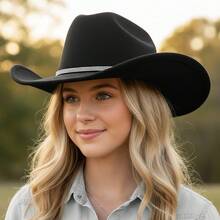 Rhinestone Western Cowgirl Hats Fashionable Wide Brim Party Fedora Caps For Women And Men - 黑色 - 查看 3