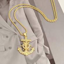 Collana con pendente a forma di ancora/San Giuda, con incastonatura in rame di zirconi cubici, gioiello religioso alla moda e di bell'aspetto per uomo, adatto per uso quotidiano/regalo per marito/fidanzato