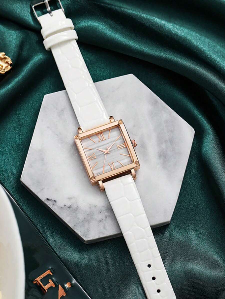 Luxury Compact Square Women's Quartz Watch, Suitable For Rest, Business, Shopping, Fashionable, Gemstone, Sports Leather Strap, Alloy, Goddess Gift Wristwatch - Multicolor - View 1