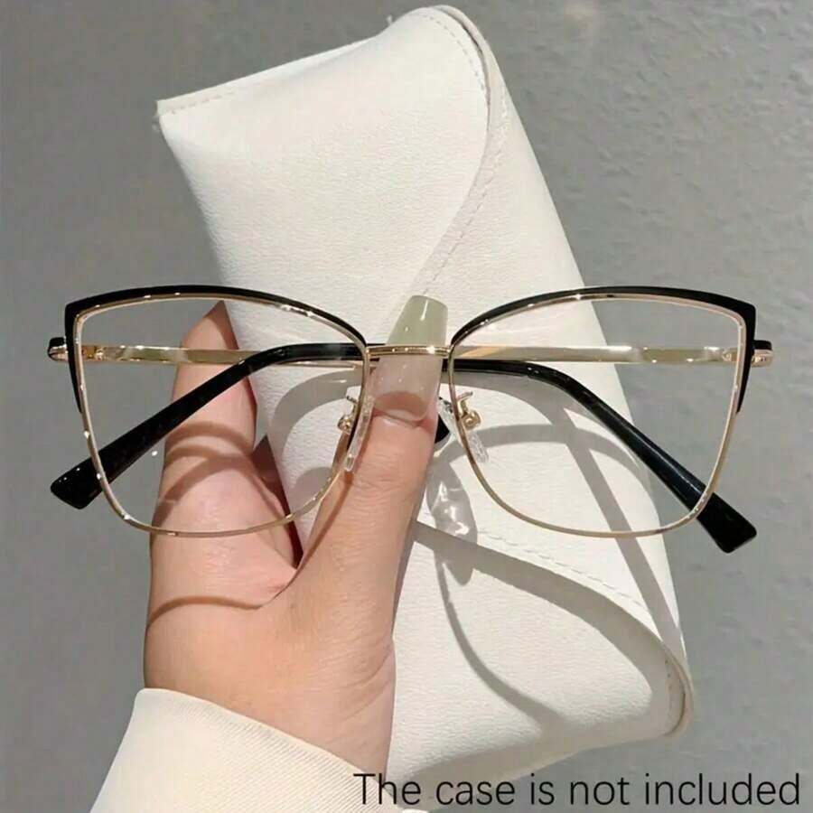 1 Pair Of Women's Pink Cat-Eye Glasses With Metal Frames, Non-Prescription Lenses, Stylish And Versatile For Everyday Wear And Decoration.