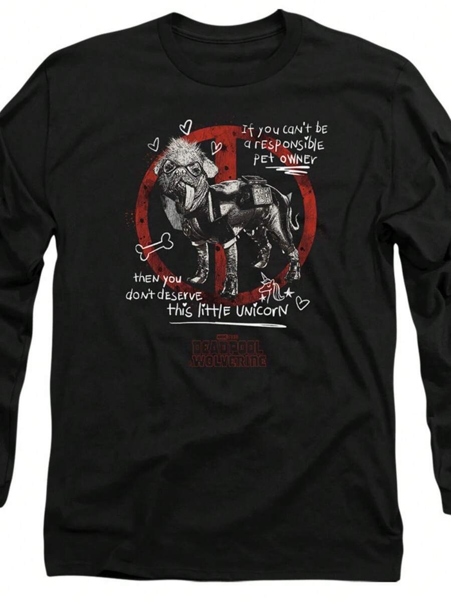 Deadpool Wolverine Unicorn Dogpool Long Sleeve T-Shirt S-2XL, Black - Black - View 1