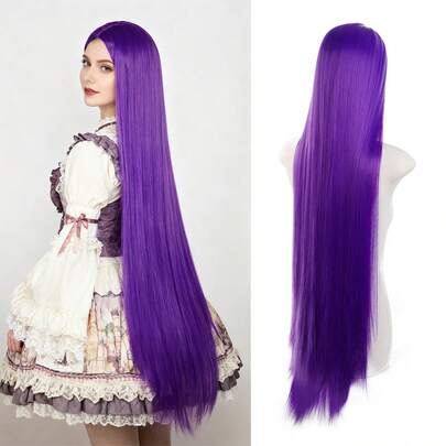 40 Inch Extra Long Straight Cosplay Wig, Middle Part, Halloween Wig, Heat Resistant Synthetic Wig, For Women