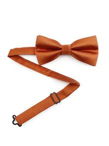 ZONFAZ 1pc Men's Fashionable Shiny Solid Bow Tie, Suitable For Weddings, Celebrations And Daily Parties - Burnt Orange - View 3