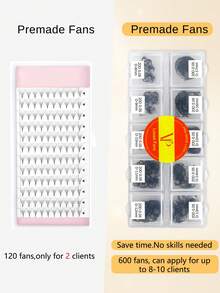 600 Fans Curvature D 10D/12D/14D/16D/20D Black Pramde Fans Lashes 0.05mm 8-17mm Hand Made Premade Loose Fans Eyelash Extensions - D - View 4
