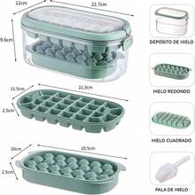 Bandeja De Cubitos De Hielo Con Tapa Y Cubo De Hielo, 28 Moldes De Hielo Y 26 Cubitos De Hielo En Miniatura, Cubo De Hielo Con Tapa Y Asa Y Pala De Hielo Verde - verde - Ver 3
