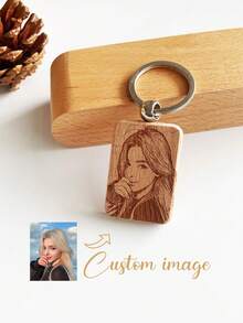 1pc Customized Photo Engraved Wooden Keychain, Pendant, Creative Small Item, Bag Charm, Wooden Tag, Keyring, DIY Accessory, School Backpack, Car Accessories, Cute Gift For Teachers, Christmas, Friends, Coworkers, Family, Boyfriend/Girlfriend