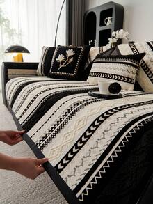 1pc Universal Sofa Cushion Cover, Modern Simple Non-Slip Sofa Seat Pad, Dust-Proof And Washable Sofa Slipcover, Black Fashion Soft Fade-Resistant Pet-Friendly Protector Fits For Bedroom, Office, Living Room Combination Furniture, L-Shaped Sofa And 1/2/3/4 Seat Sofa - Black - View 6