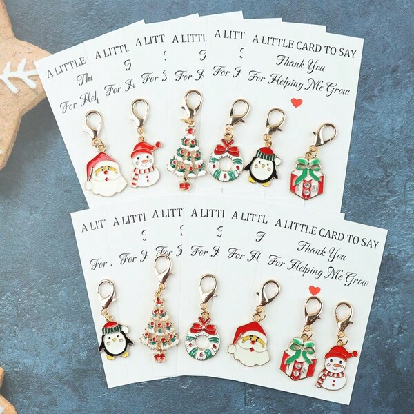 6/12 قطعة مجموعة سلاسل مفاتيح عيد الميلاد، هدايا جيب شاكرة بموضوع الشكر، هدايا تقدير فريدة، هدايا تذكارية، هدايا صداقة، قلادة محفظة معدنية جميلة، إكسسوارات حقيبة الظهر وسيارة المفاتيح، بابا نويل جميل، رجل ثلج، شجرة عيد الميلاد، بطريق، جيب شاكر، تميمة حقيبة، إكسسوارات حقيبة