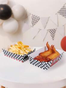 6pcs Racing Car Theme Paper Food Trays, Black & White Checkered Disposable Food Containers, Baby Shower Food Serving Trays, Racing Car Birthday Party Tableware Decor, Disposable Party Supplies, Snack Trays, Bread Boxes, Cake Boxes, Cookie Boxes, Candy Boxes, Fries & Popcorn Boxes, Donut Packaging Boxes, Holiday Event Party Food Platters, Birthday Party Supplies - Racing - View 8