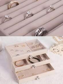 1 Caja de almacenamiento de joyas de 3 capas y 18 rejillas de acrílico, adecuada para aretes, anillos, collares y pulseras de uso diario de las mujeres. Caja de almacenamiento de 3 capas y 72 rejillas con estilo de cajón, desmontable y de gran capacidad para decoración de uñas y diamantes
