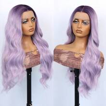 13*4 Ombre Purple Body Wave Lace Front Wigs Ombre Dark Purple Lace Wigs Long Curly Wave Wigs 180 Density Pre Plucked Glueless Synthetic Wigs Middle Part Heat Resistant Fiber Hair Synthetic Lace Front Wigs For Women Daily, Party, Cosplay Use 28 Inch - Màu tím ombre - Xem 9