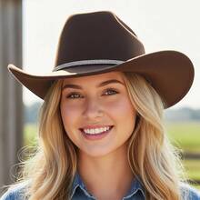 Rhinestone Western Cowgirl Hats Fashionable Wide Brim Party Fedora Caps For Women And Men - 咖啡棕 - 查看 1