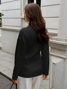 PoPoHouse Women's Top Suitable For Valentine's Day Wear Daily Commuting To Work And Office Deep V-Half Open Solid Color Long Sleeved Slim Design Warm And Comfortable, Soft Ribbed Elegant And Fashionable Sweater, Spring Clothing - Black - View 2