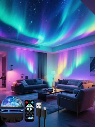 USB Aurora Projection Lamp, Aurora Starlight Lamp With Remote Control, Dimmable LED Night Light, Decorative Lighting For Bedroom And Living Room Furniture, Suitable For Birthday, Valentine's Day, Christmas Gifts, Creating A Romantic Aurora Starlight Atmosphere For Your Home!