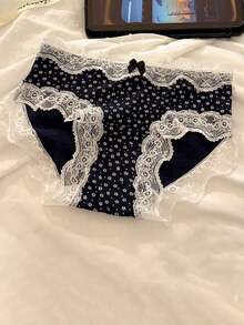 6条装可爱日式格子、波尔卡圆点、花朵蕾丝边甜美纯棉女士内裤